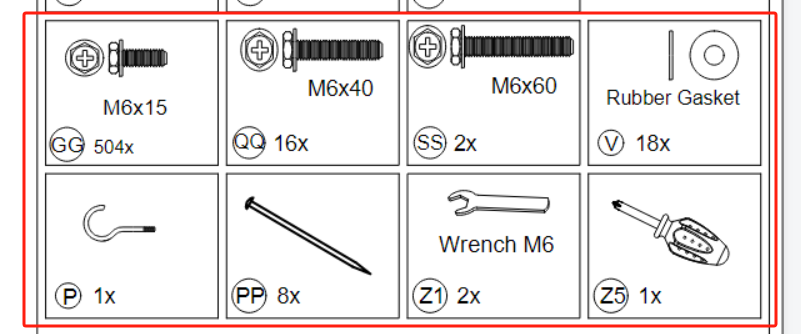 Meetsunny A04 Replacement Parts - Hardware Package (GG,QQ,SS,V,P,PP,Z1,Z5)