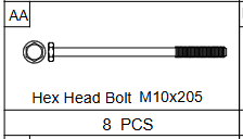 Meetsunny A31 Replacement Parts - Hex Head Bolt M10x205 (Model AA)