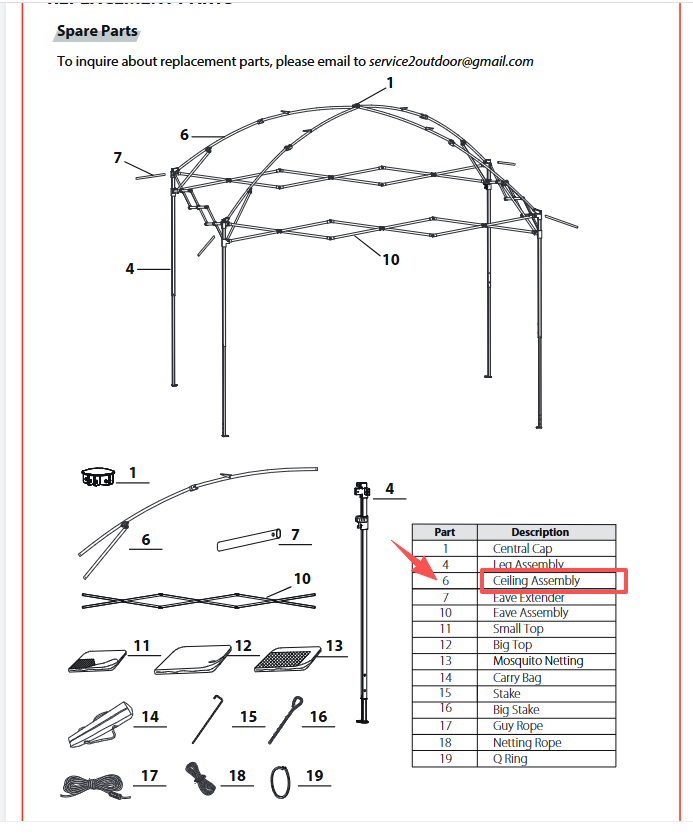 Meetsunny J06 Replacement Parts - Ceiling Assembly(Model #6)