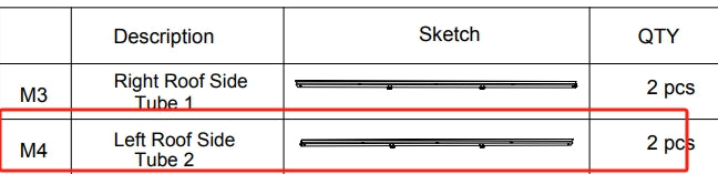 Meetsunny Replacement Parts: Double Roof Hardtop Gazebo Series A05-Left Roof Side Tube 2, Model: A05, Part Number: #M4