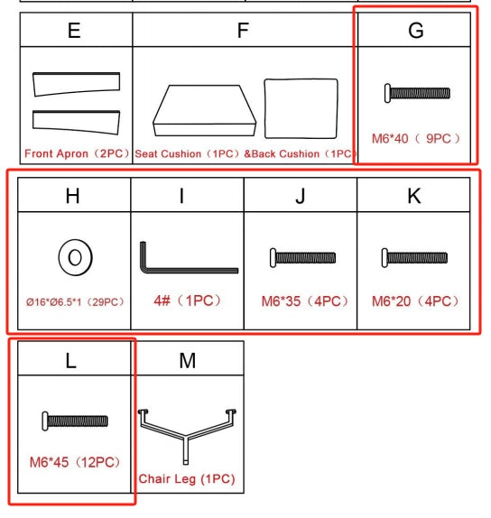 Meetsunny M75 Replacement Parts - Hardware Pack (Model #G、H、I、J、K、L)