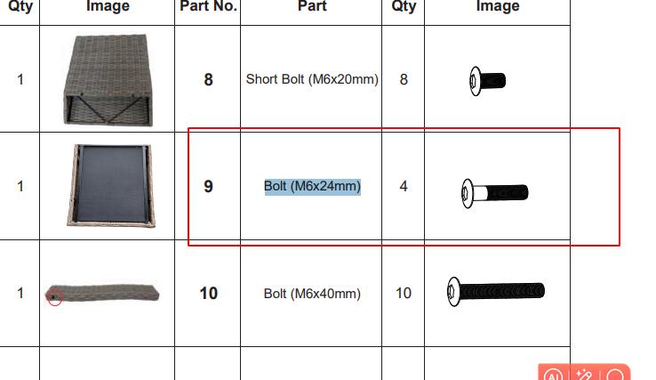 Meetsunny M48 Replacement Parts - Bolt (M6x24mm) (Model #9)