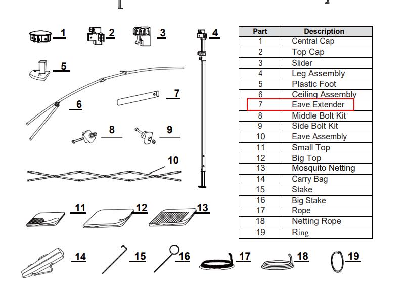 Meetsunny Replacement Parts: 11 Ft x 11 Ft Pop-Up Gazebo with Mosquito Netting J07-Eave Extender Model: J07, Part Number:#7