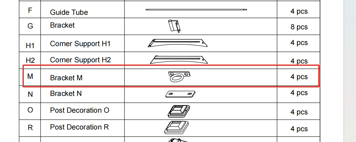 Meetsunny Replacement Parts: Outdoor Pergola Gazebo F03-Bracket M Model: F03. Part Number: M