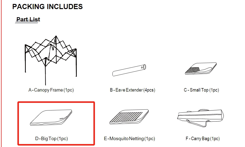 Meetsunny J03 Replacement Parts - Big Top (Model #D)