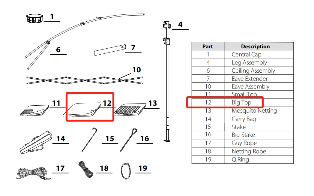 Meetsunny J01 Replacement Parts - Big Top (Model #12)