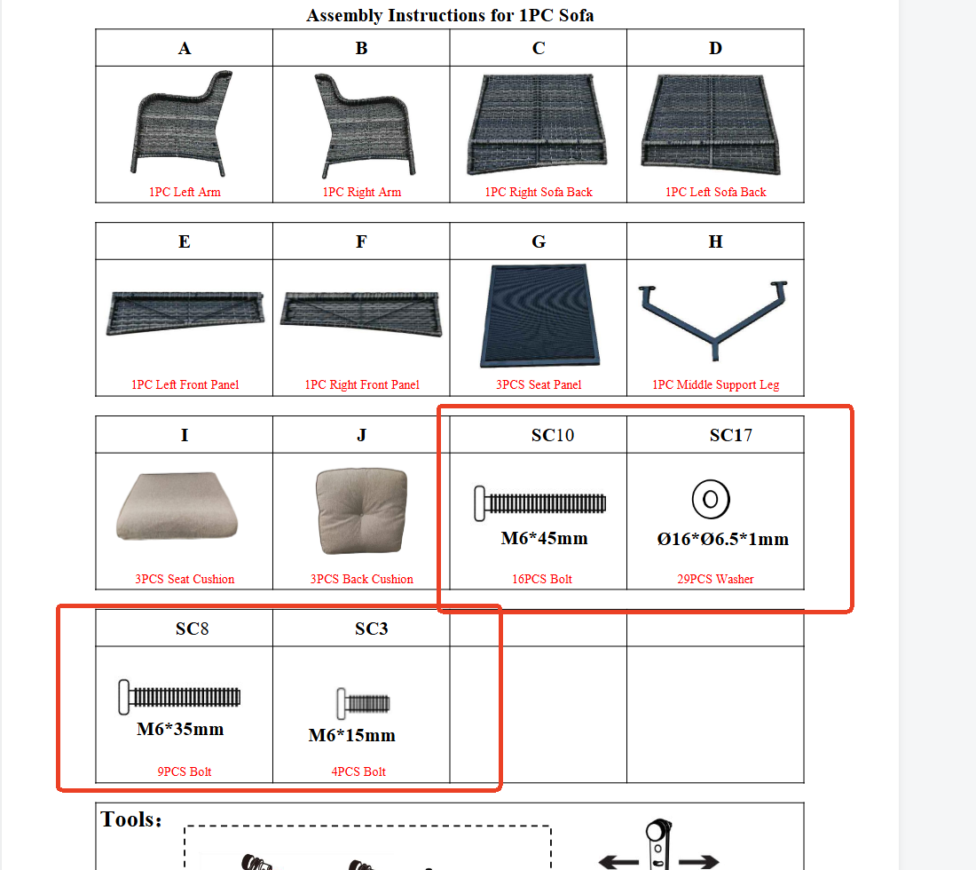 Meetsunny M75 Replacement Parts - Hardware Pack (Model #SC10,SC17,SC8,SC3)