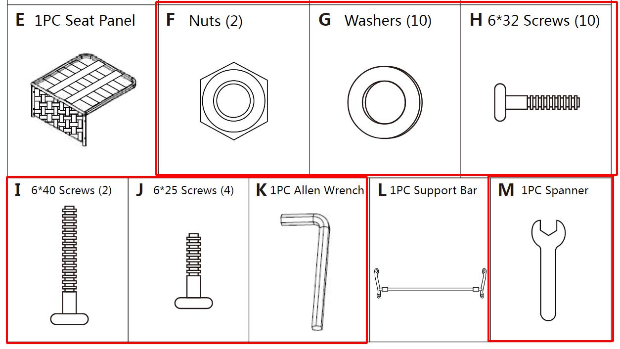 Meetsunny M85 Replacement Parts - Hardware Pack(Model# F G H I J K M)