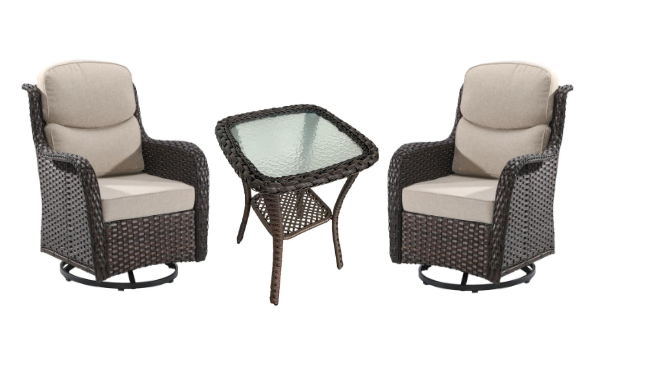 MA15-PATIO WICKER SWIVEL CHAIRS AND SIDE TABLE