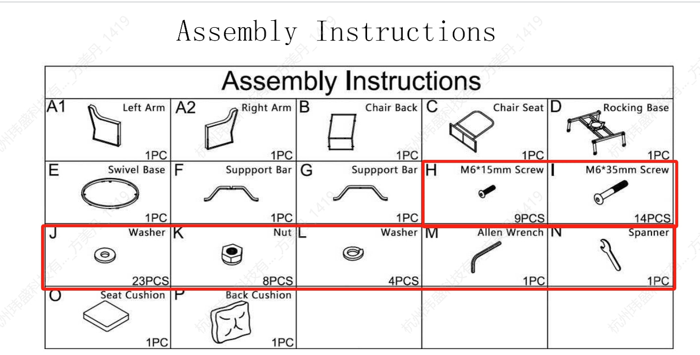 Meetsunny MA01-5 Replacement Parts - Hardware Pack (Model #H,I,J,K,L,M,N)