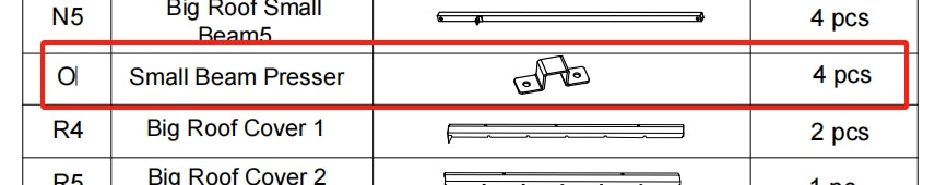 Meetsunny Replacement Parts: Double Roof Hardtop Gazebo Series A05-Small Beam Presser, Model: A05, Part Number: #O