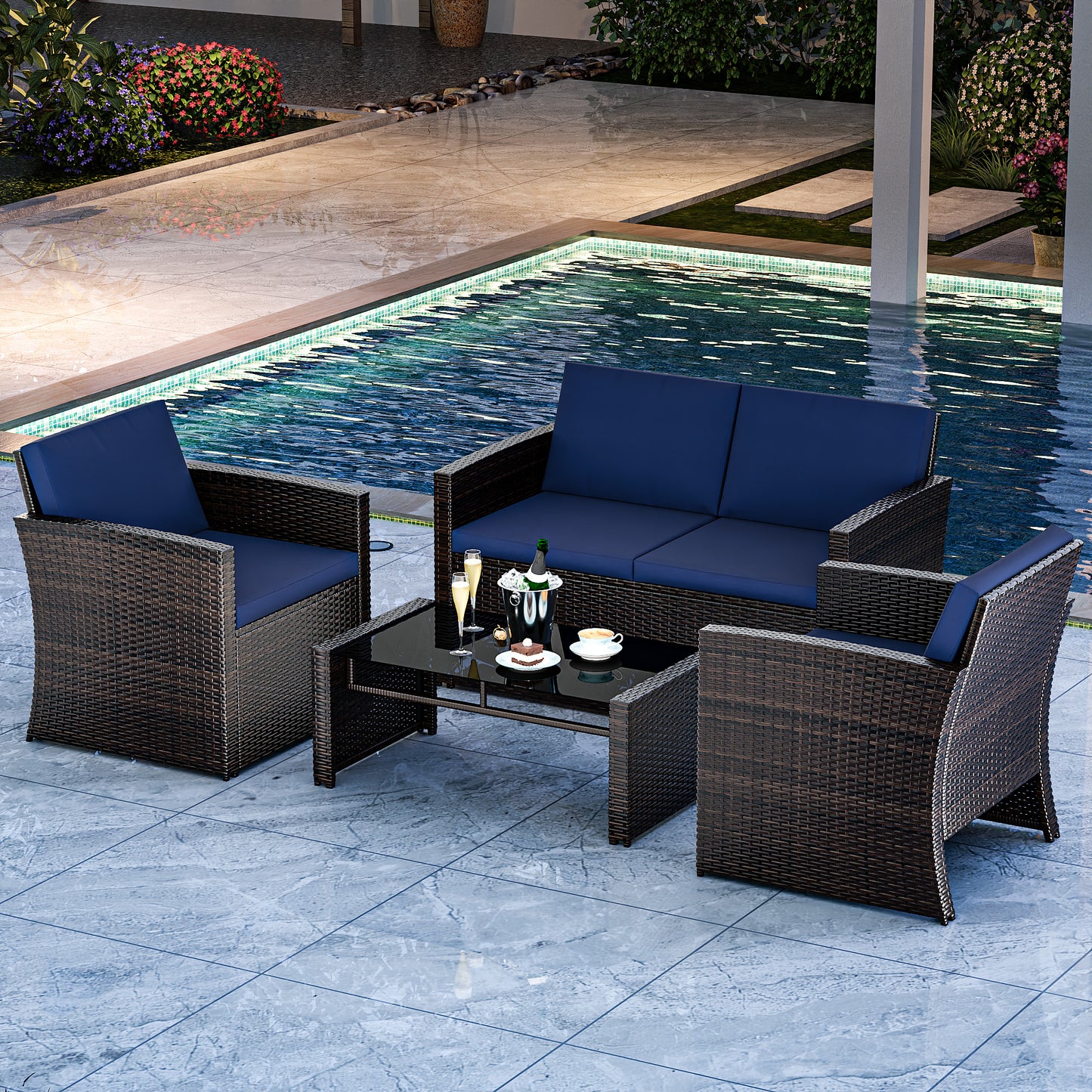P06B-DKB-4PST4 PIECES SOFA & TABLE SET GLIDER