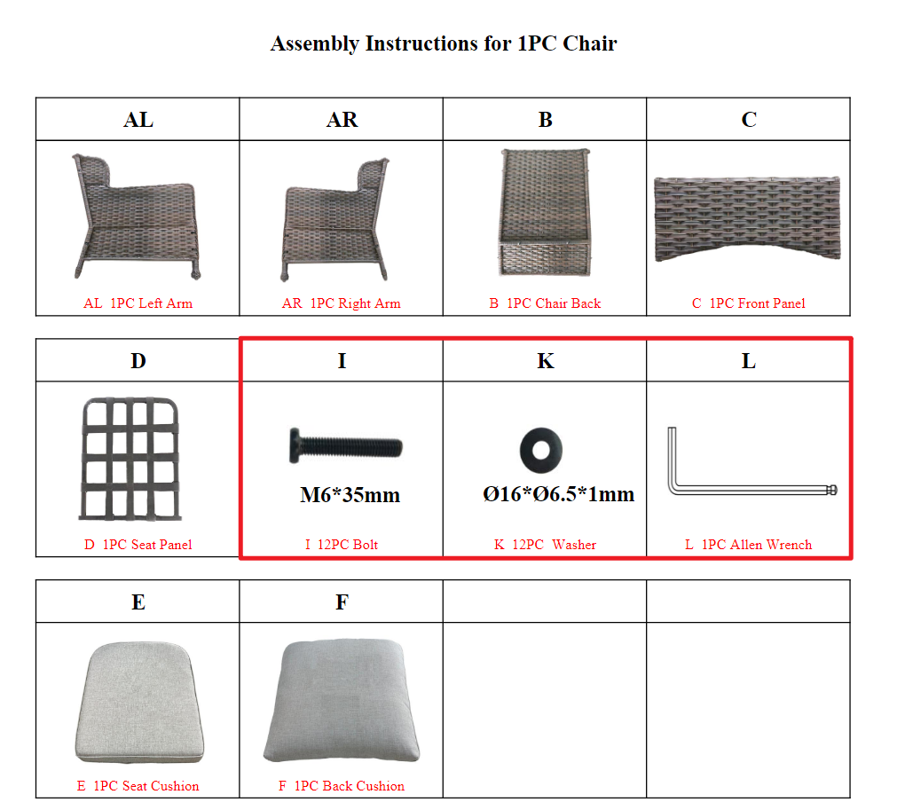 Meetsunny MA096 Replacement Parts - Hardware Pack