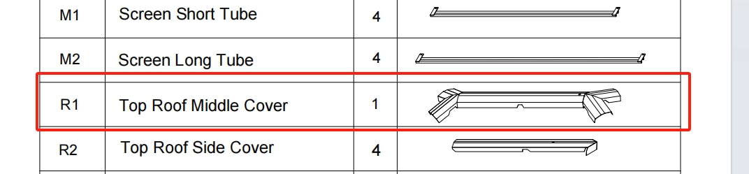 Meetsunny Replacement Parts: Double Roof Hardtop Gazebo Series A01-Top Roof Middle Cover, Model: A01, Part Number: #R1