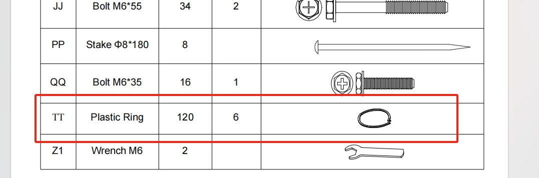 Meetsunny Replacement Parts: Double Roof Hardtop Gazebo Series A04-Plastic Ring, Model: A04, Part Number: #TT
