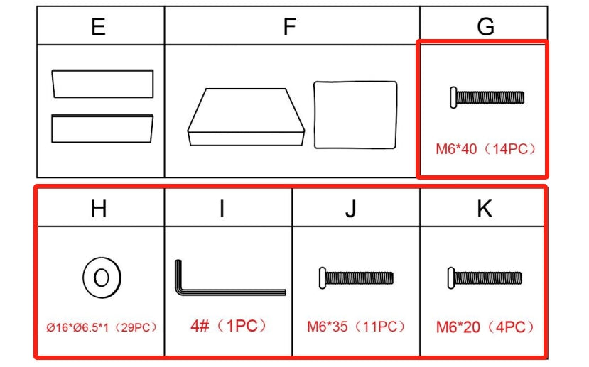 Meetsunny MA011 Replacement Parts - Hardware Pack (Model #G,H,I,J,K)