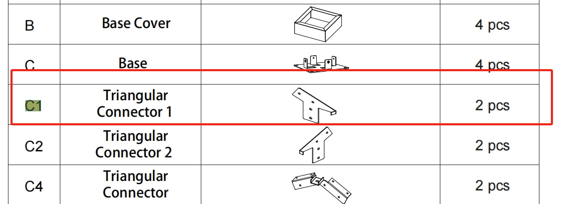 Meetsunny Replacement Parts: Double Roof Hardtop Gazebo Series A03-Triangular Connector 1, Model: A03, Part Number: C1