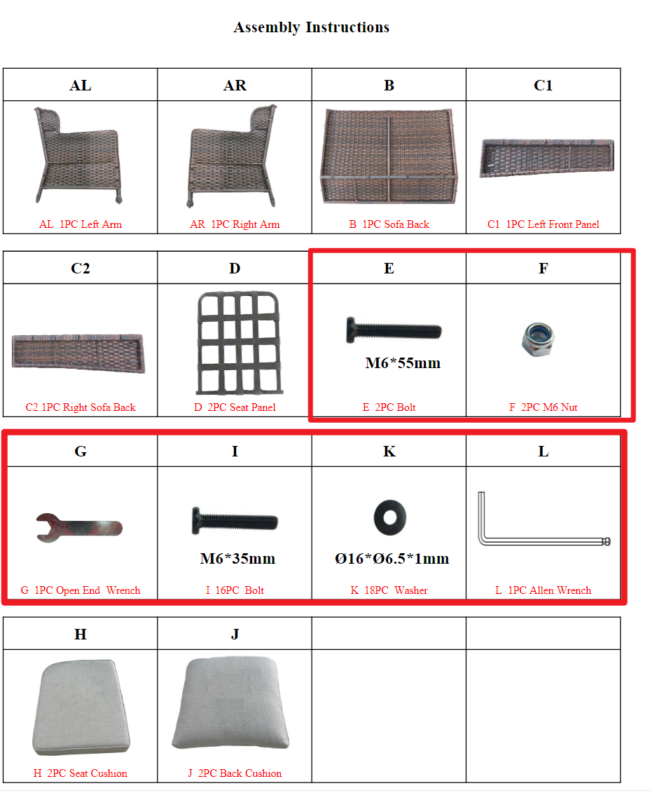 Meetsunny MA092 Replacement Parts - Hardware Pack