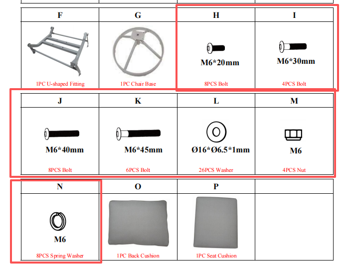 Meetsunny M49 Replacement Parts -Hardware Pack (Model #H,I,J,K,L,M,N)