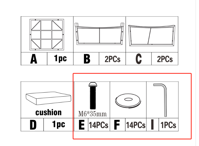 Meetsunny Replacement Parts: M09 - ottomans - hardware pack  Model: M09 - ottomans - hardware pack