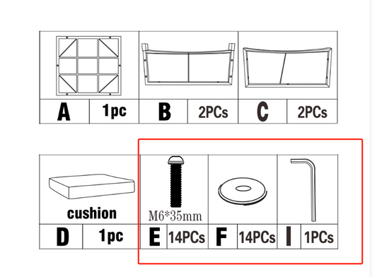 Meetsunny Replacement Parts: M09 - ottomans - hardware pack  Model: M09 - ottomans - hardware pack