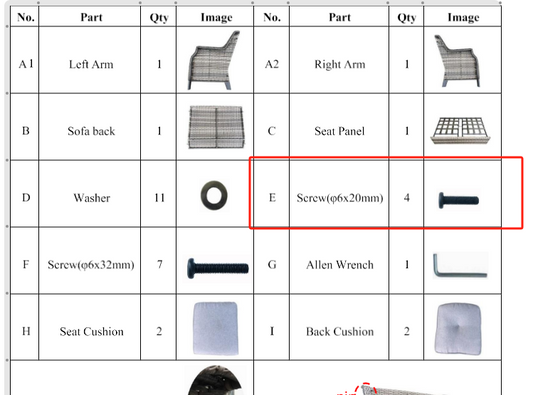 Meetsunny Replacement Parts: Patio Wicker Sofa M33-Screw, Model: M33. Part Number: E