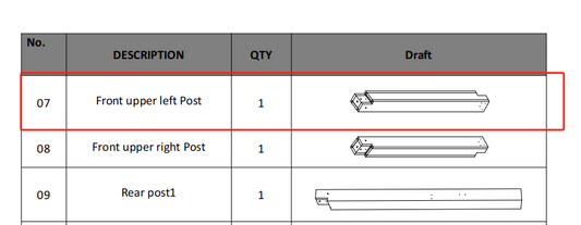 Meetsunny A08 Replacement Parts - Front upper left Post (Model #07)