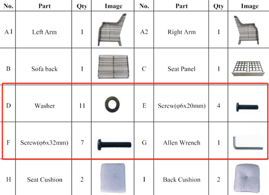 Meetsunny M33 Replacement Parts - Hardware Pack (Model #D,E,F,G)