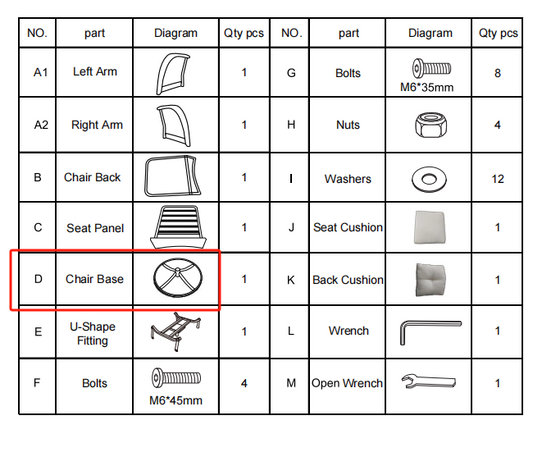 Meetsunny M064 Replacement Parts - Chair Base (Model #D)