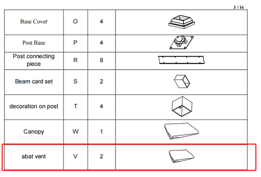 Meetsunny F01 Replacement Parts - abat vent (Model #V)
