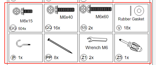 Meetsunny A04 Replacement Parts - Hardware Package (GG,QQ,SS,V,P,PP,Z1,Z5)