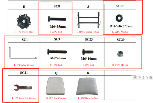 Meetsunny MA09B Replacement Parts - Hardware Pack