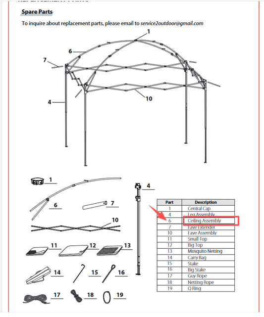 Meetsunny J06 Replacement Parts - Ceiling Assembly(Model #6)