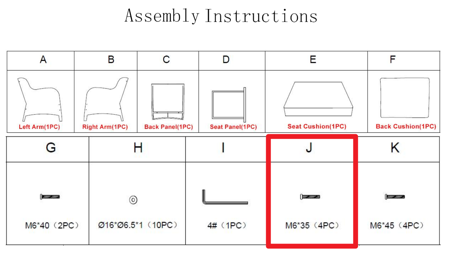 Meetsunny M08 Replacement Parts - Screws (M6*35 Screws) (Model #J)