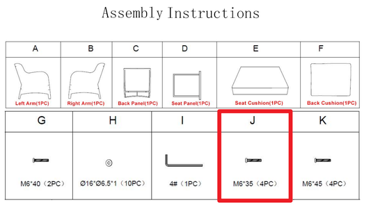 Meetsunny M08 Replacement Parts - Screws (M6*35 Screws) (Model #J)