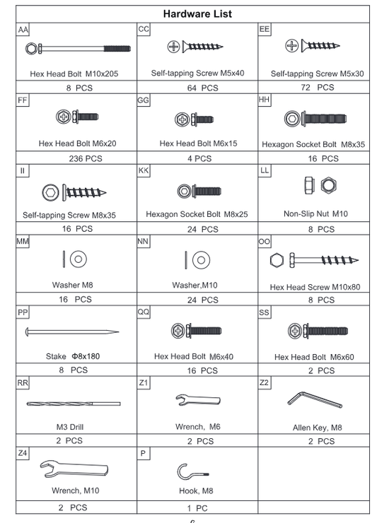 Meetsunny A01 Replacement Parts -Hardware Pack