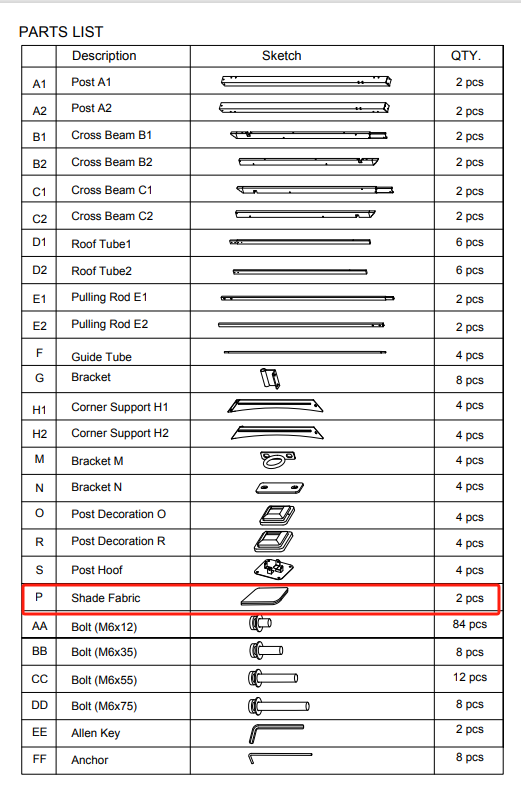 Meetsunny Replacement Parts: Steel Patio Pergola F03-Shade Fabric, Model: F03, Part Number: #P