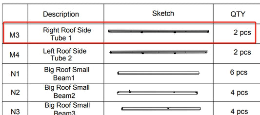 Meetsunny Replacement Parts: Double Roof Hardtop Gazebo Series A05-Right Roof Side Tube 1, Model: A05, Part Number: #M3