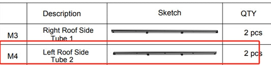 Meetsunny Replacement Parts: Double Roof Hardtop Gazebo Series A05-Left Roof Side Tube 2, Model: A05, Part Number: #M4