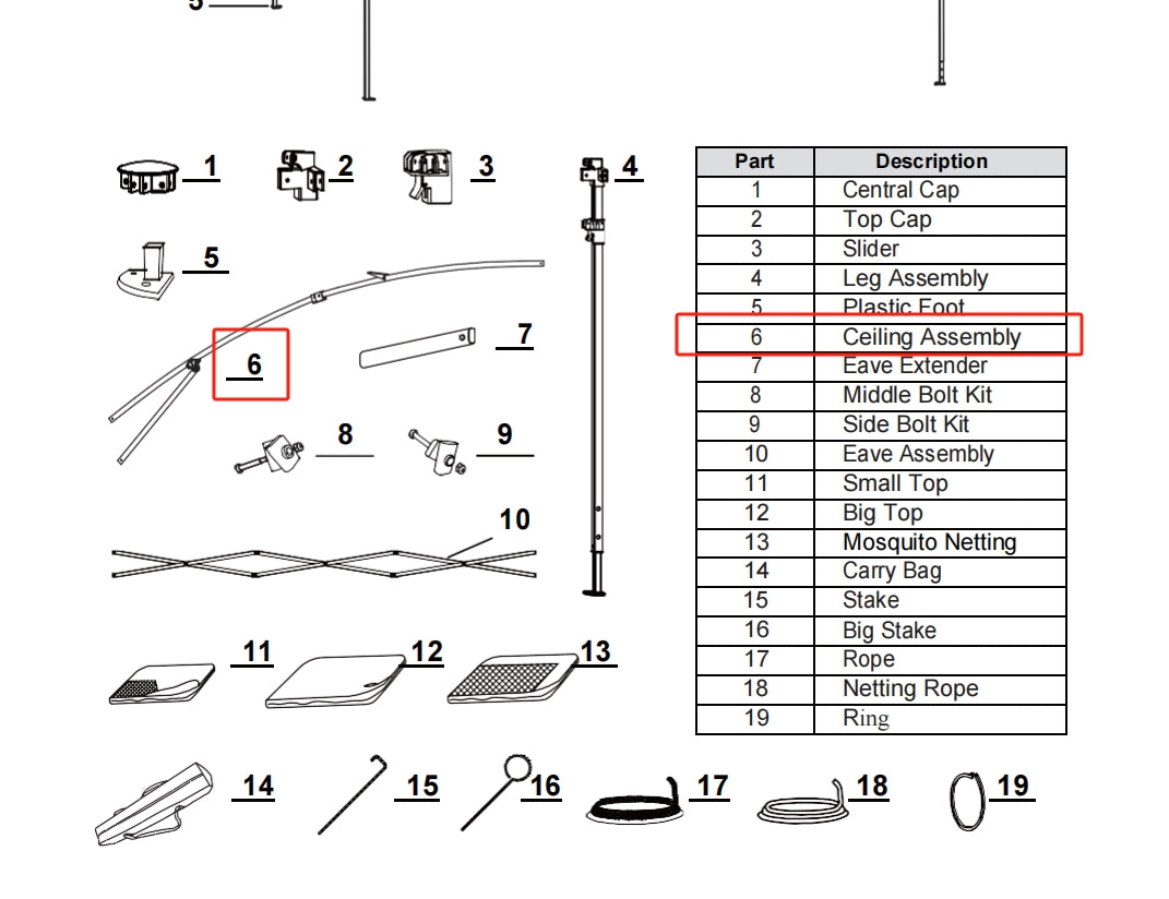 Meetsunny J01 Replacement Parts - Ceiling Assembly (Model #6)