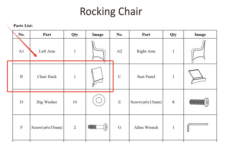 Meetsunny Replacement Parts: Outdoor Rocking chair M04 Model: B