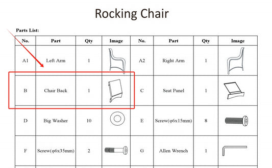 Meetsunny Replacement Parts: Outdoor Rocking chair M04 Model: B