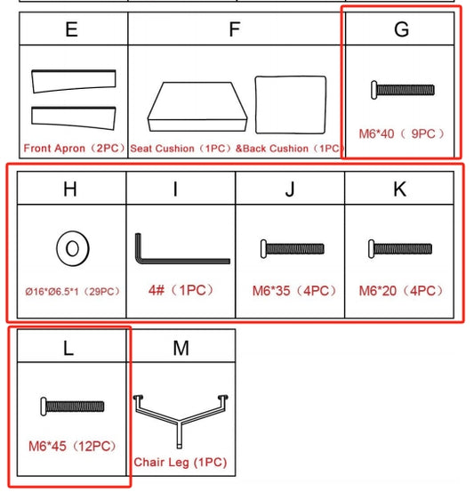 Meetsunny M75 Replacement Parts - Hardware Pack (Model #G、H、I、J、K、L)