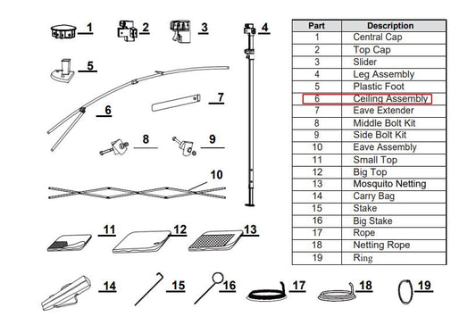 Meetsunny Replacement Parts: 11 Ft x 11 Ft Pop-Up Gazebo with Mosquito Netting J07-Ceiling Assembly Model: J07, Part Number:#6