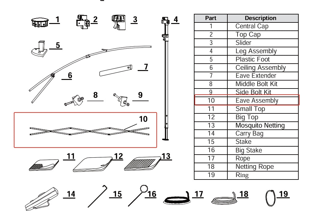 Meetsunny J Series Replacement Parts - Eave Assembly (Model #10)