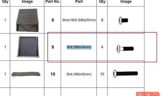 Meetsunny M48 Replacement Parts - Bolt (M6x24mm) (Model #9)