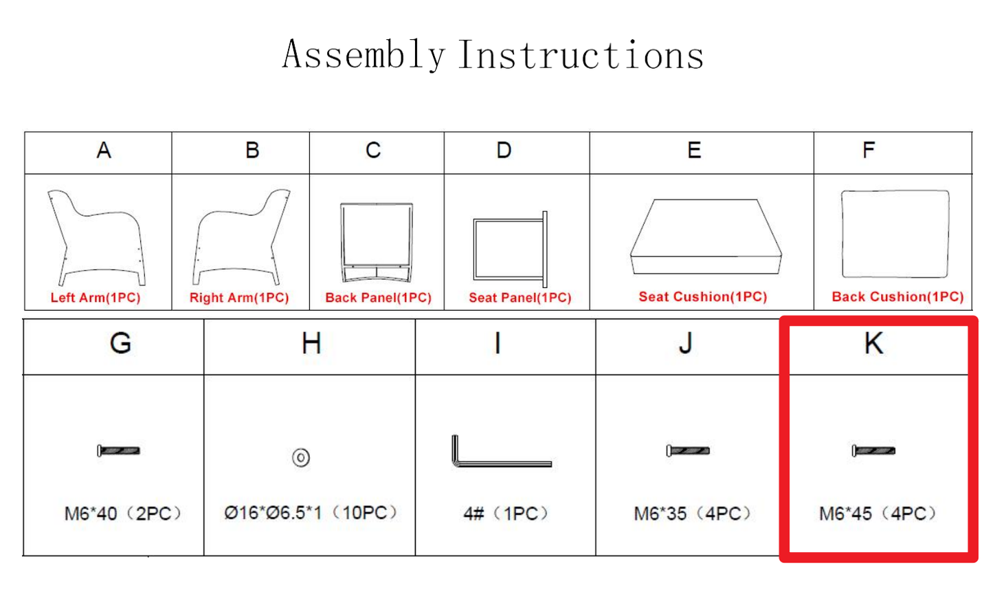 Meetsunny M08 Replacement Parts - Screws (M6*45 Screws) (Model #K) (Copy)