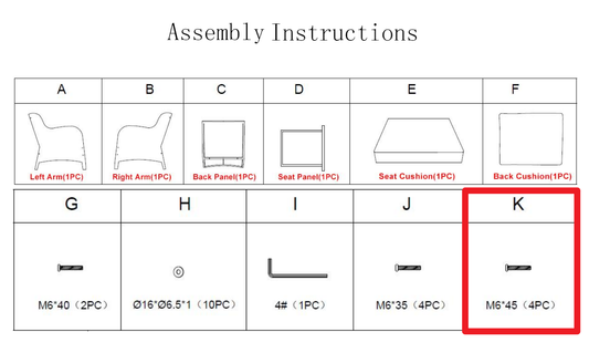 Meetsunny M08 Replacement Parts - Screws (M6*45 Screws) (Model #K)