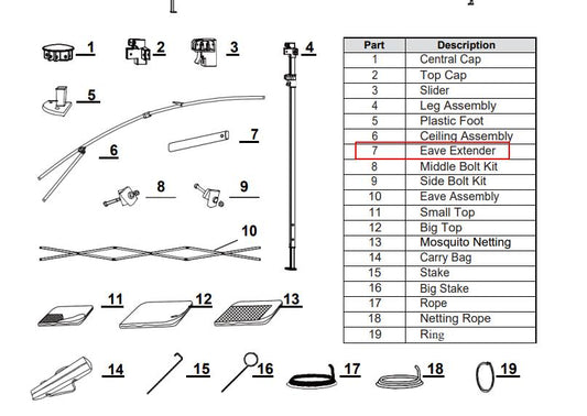 Meetsunny Replacement Parts: 11 Ft x 11 Ft Pop-Up Gazebo with Mosquito Netting J07-Eave Extender Model: J07, Part Number:#7