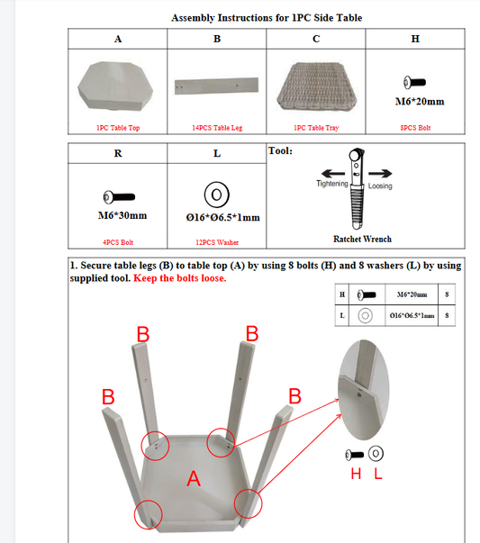 Meetsunny M49 Replacements parts - Side Table